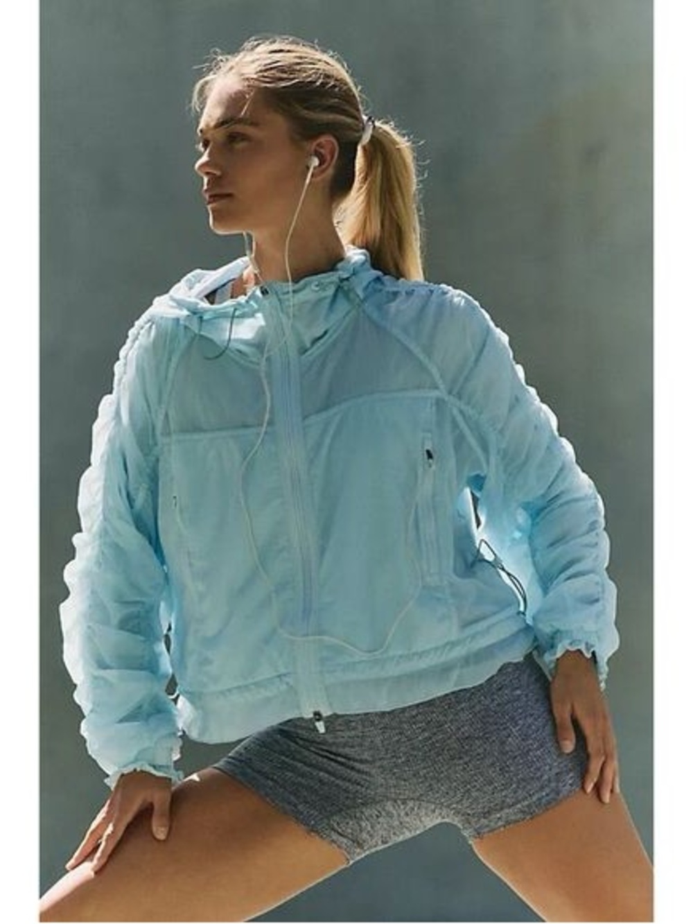1020. FREE PEOPLE Sheer Bliss Performance Jacket in Light Blue Sz M NWT $148